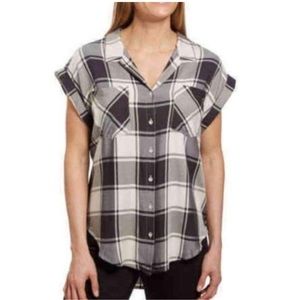 Jachs Girlfriend Button Down Plaid Cap Sleeve Top